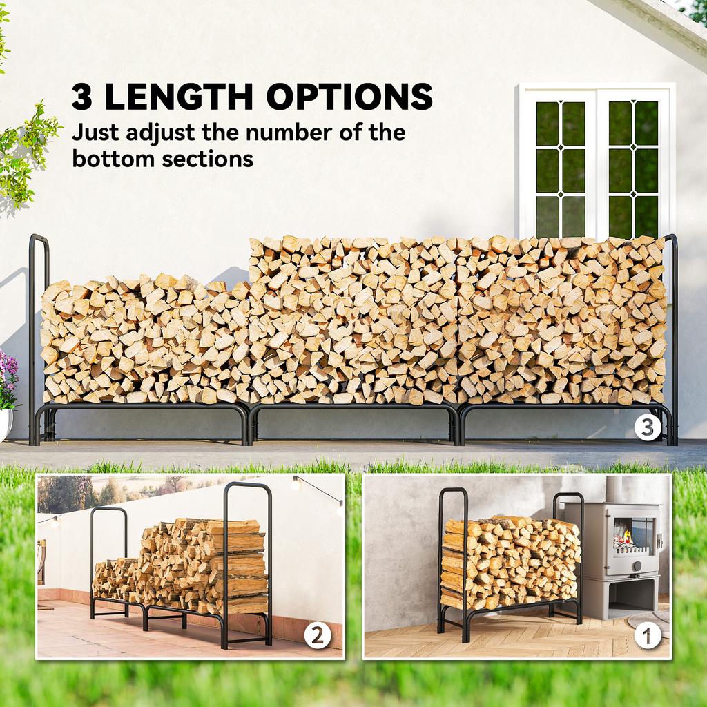 Firewood Rack with Waterproof Cover, Heavy Duty Metal Log Store Indoors, Log Storage Holder for Outdoor Indoor Fireplace, 300 X 36 X 99 Cm, Dark Green
