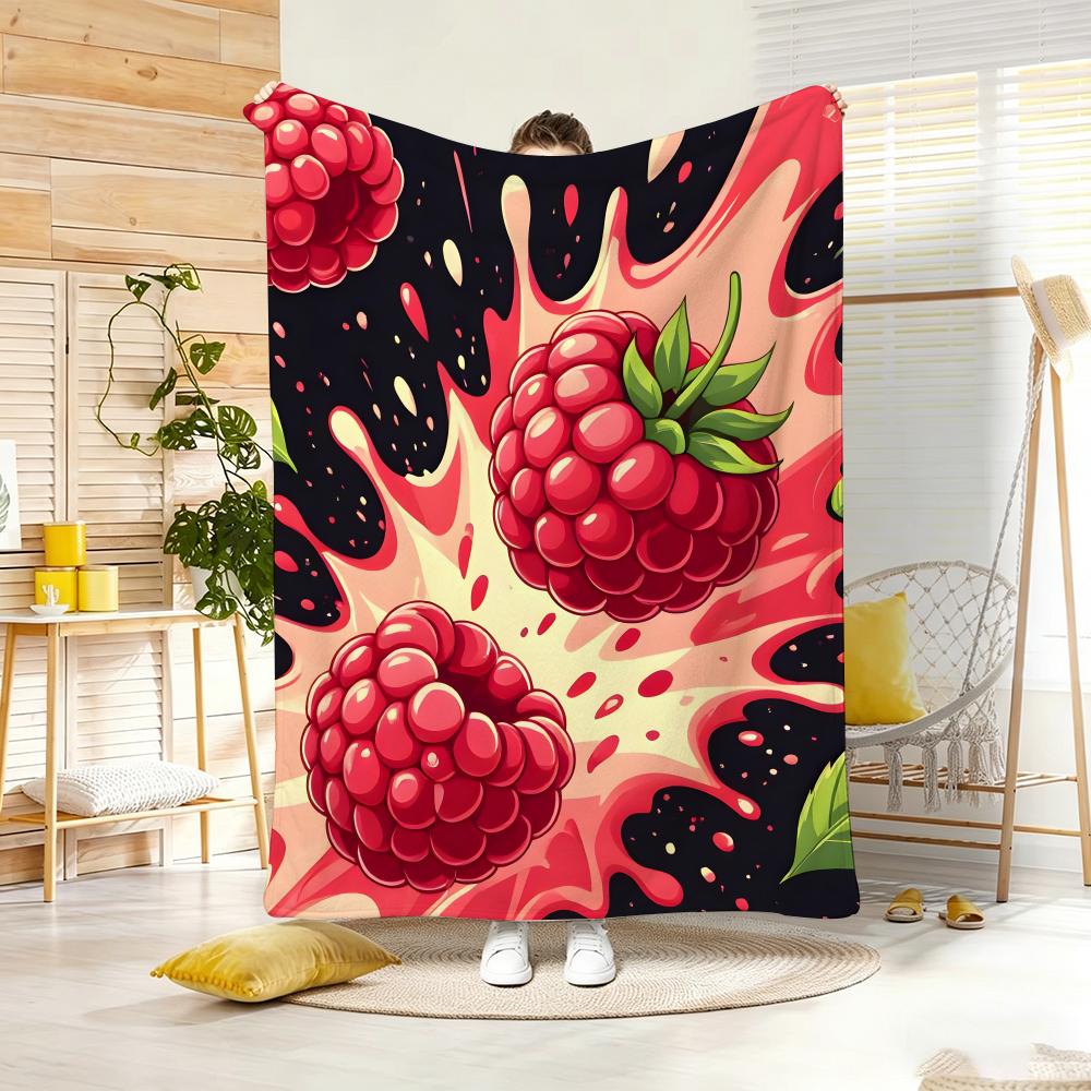 Multicolored Art Print Raspberry Throw Lightweight 240g Flannel Blanket Soft Skin-friendly for Summer Cooling 75x90cm