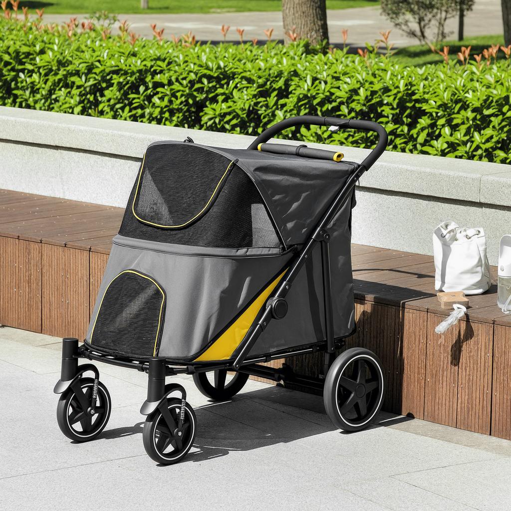 Foldable Pet Stroller, with Universal Wheels, Shock Absorber, for Medium and Large Dogs - Grey
