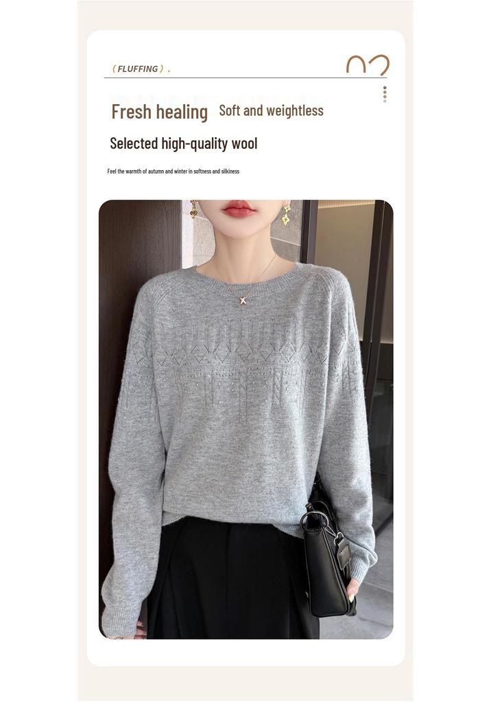 2026 Winter Pure Wool Puff Sleeve Round Neck Knit Sweater