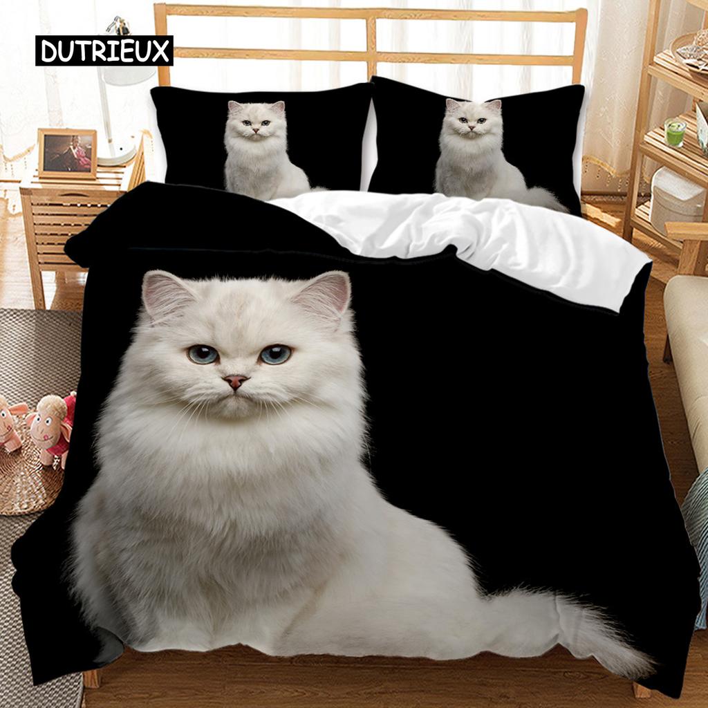 Sada povlaků na přikrývky pro kočky Cool Cat v klobouku s ostrýma očima Sada ložního prádla Zvířecí dvojče Povlečení Queen King Size Polyester Qulit Povlak