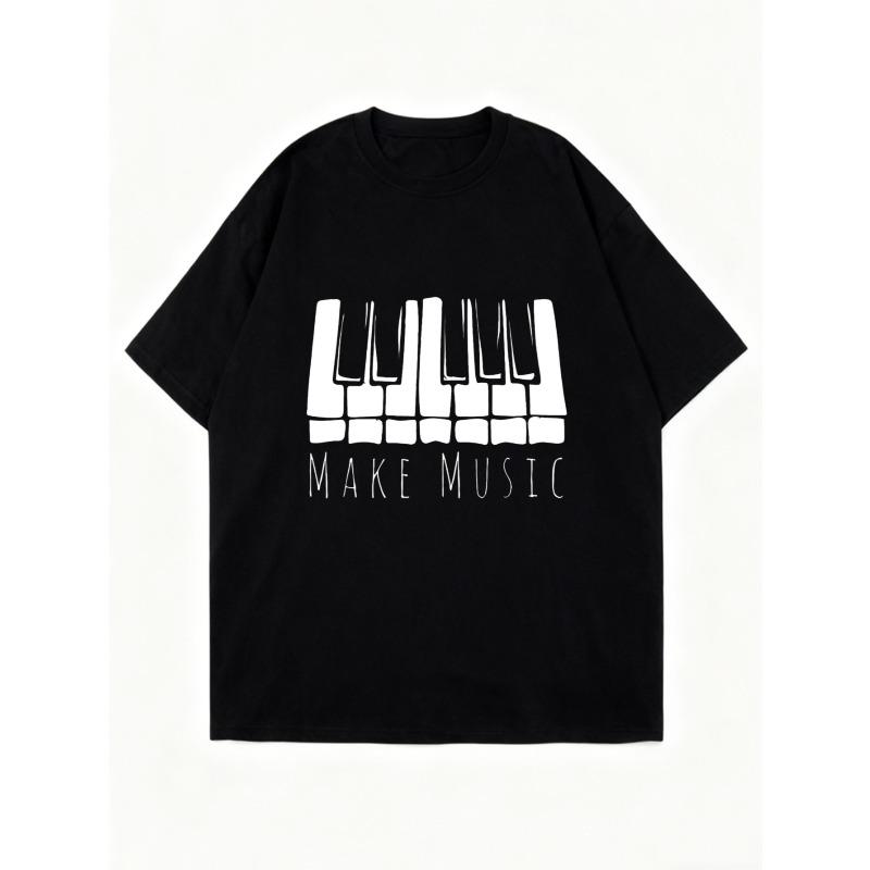 Oversized T Shirt Black Piano Keys Make Music Print Casual Wear For Women Music Lovers Streetwear Fashion