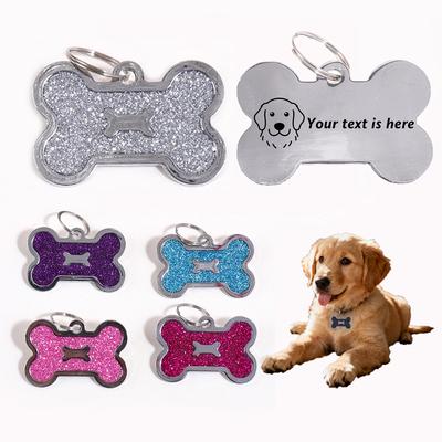 Knochenform Benutzerdefinierter Text Hundemarke Glitzer Personalisierter Name Haustiermarkierung Laser Gravur Anhänger Adressnummer Benutzerdefinierte Hundemarken