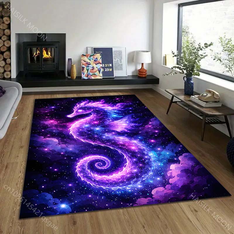 1PC Glowing seahorse in cosmos Print Carpet Rug for Living Room Bedroom Sofa Doormat Home Decor Non-slip Floor Mat