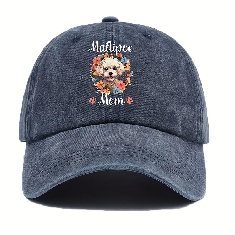 Maltipoo Mom Baseball Cap with Floral Dog Print Casual Cotton Adjustable Hat for Women Adults