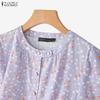 ZANZEA Damen Lässige Runde Hals Polka Dot Druck Locker 3/4 Ärmel Bluse