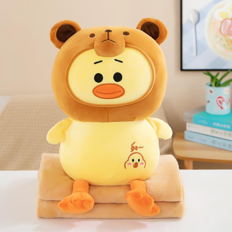 Strawberry Hugging Pig & Little Bear Plush Toy Blanket – Dual-use Nap & Travel Comfort for Kids