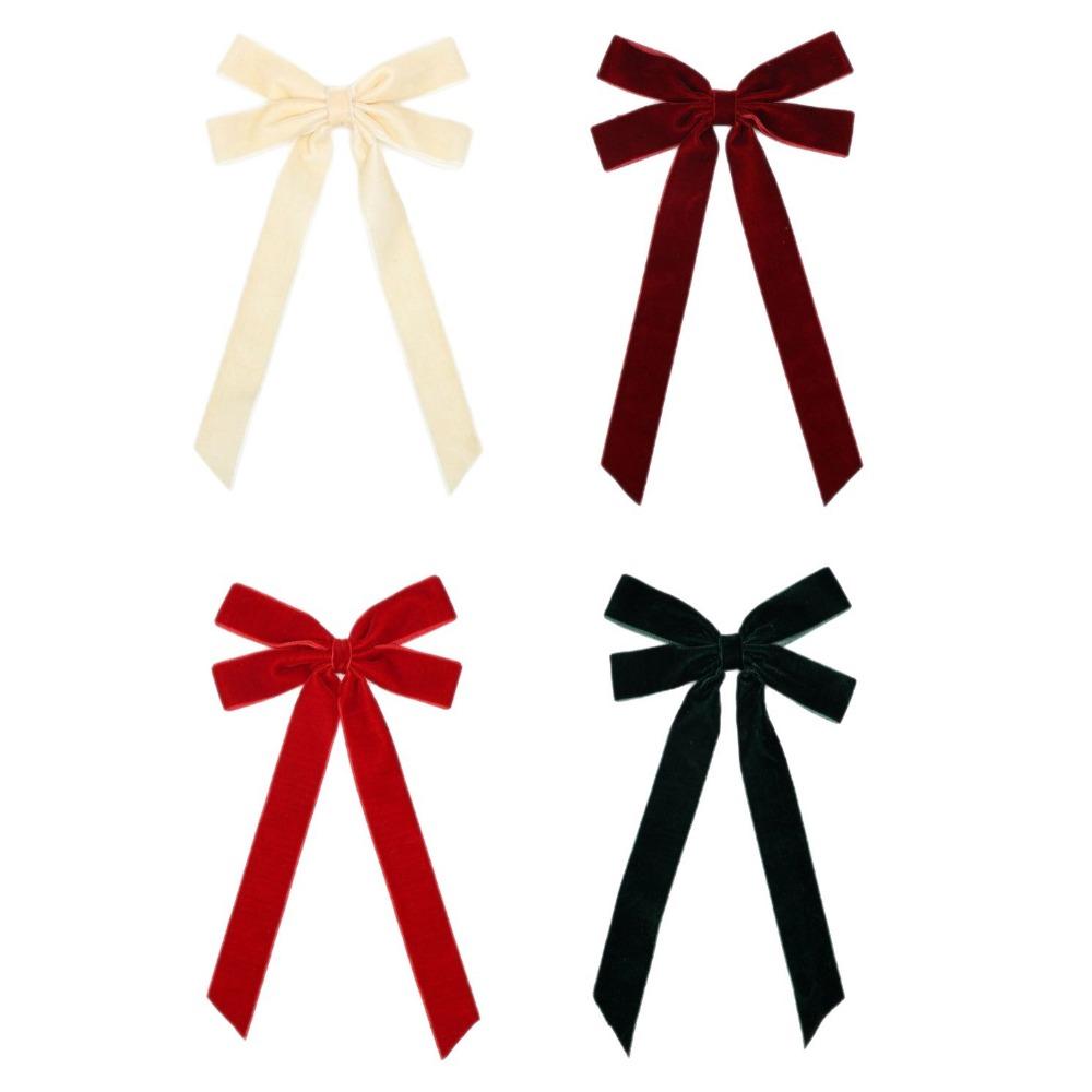 4PCS Long Ribbon Christmas Tree Bows Single/Double Ear Bow Xmas Gift Box Bow Holiday Ornament
