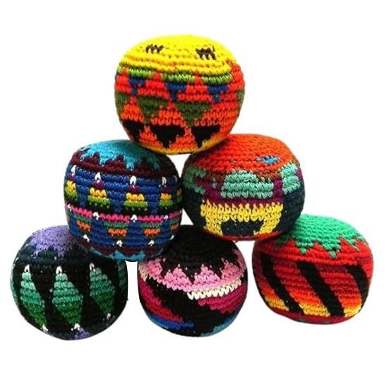 Hand Knitted Juggling Balls Set Crochet Hacky Footbag for Kids Adults Colorful Mixed Patterns Crochet Sensory Ball for Outdoor Play Party Favors