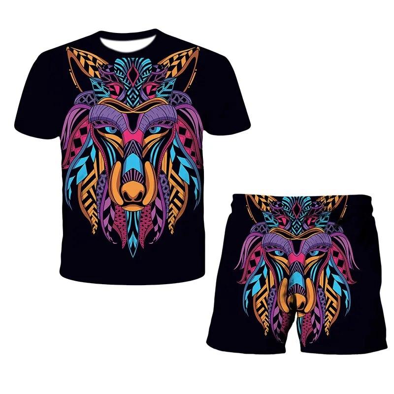 König der Löwen 3D-Druck Sommer Herren O-Ausschnitt T-Shirt Set Casual T-Shirt Shorts 2-teiliges Set Übergroßer Pullover Trainingsanzug Trend Herrenkleidung