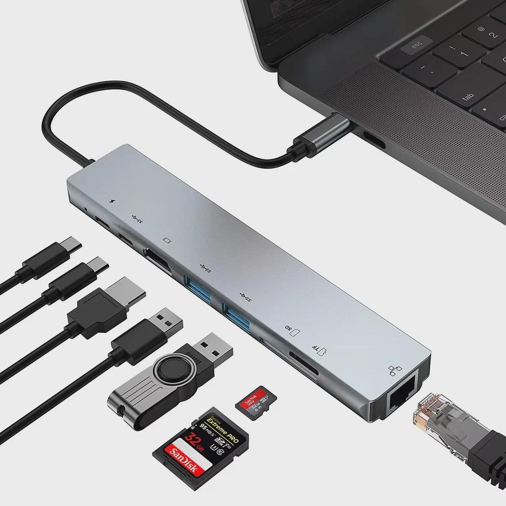 8-in-1 USB-C Multifunktions-Dock: HDMI, Netzwerkkarte & Mehr für Notebooks