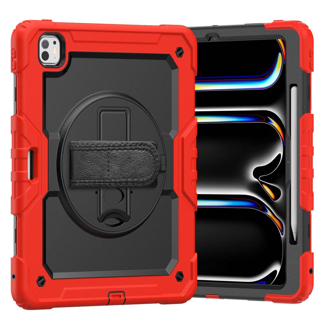 For iPad Pro 13-inch (M4) 2025, Military Grade Shockproof Protector Silicone Cover with Pencil Holder+Handle Shoulder Strap Case