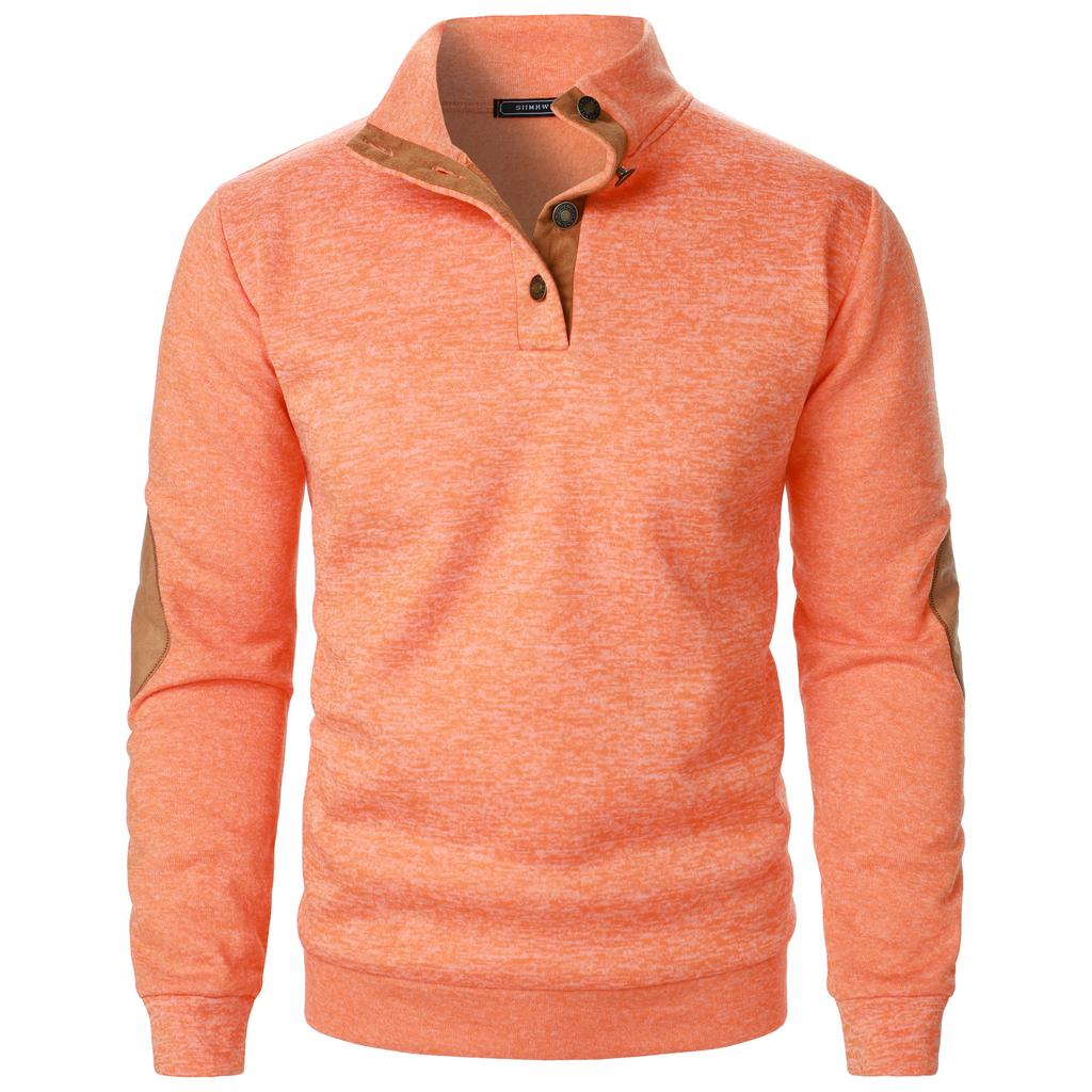 Men's Stand Collar Sweatshirt Jacket Knit Elbow Patch Casual Jacquard Cardigan Hoodie