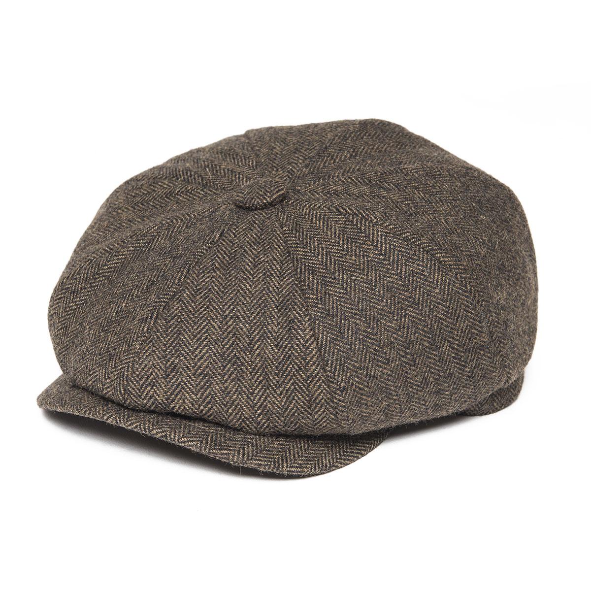 Botvela Wol Tweed Nieuwsjongenspet Visgraat Heren Britse Gatsby Retro Hoed Chauffeur Platte Pet Voor Mannen Vintage Visgraat Baret 57cm black