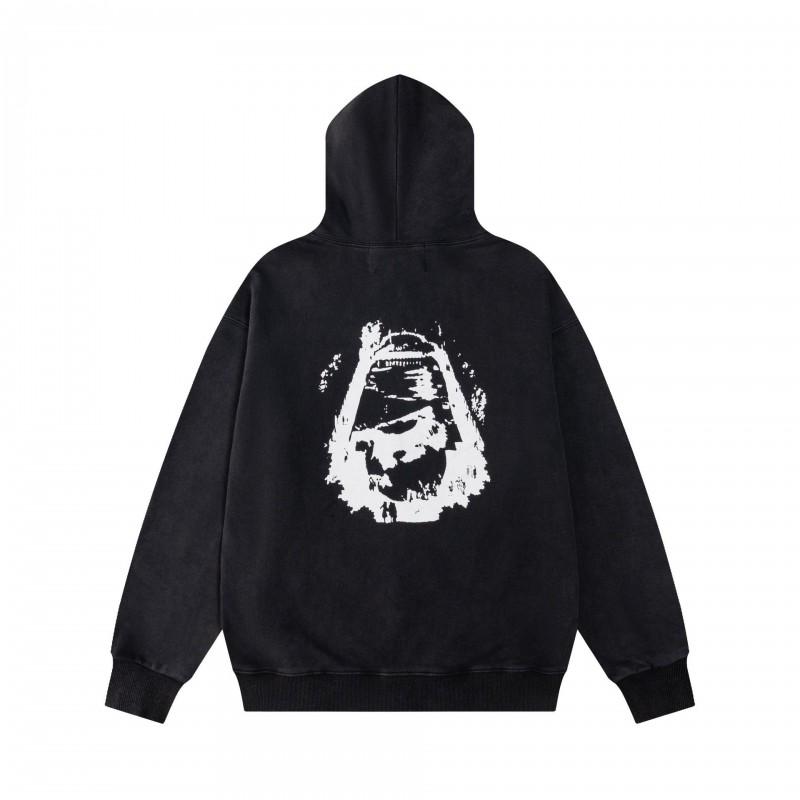 American Vintage Distressed Graphic Zip-Up Hoodie Loose Fit Sweatshirt Men Women Teens