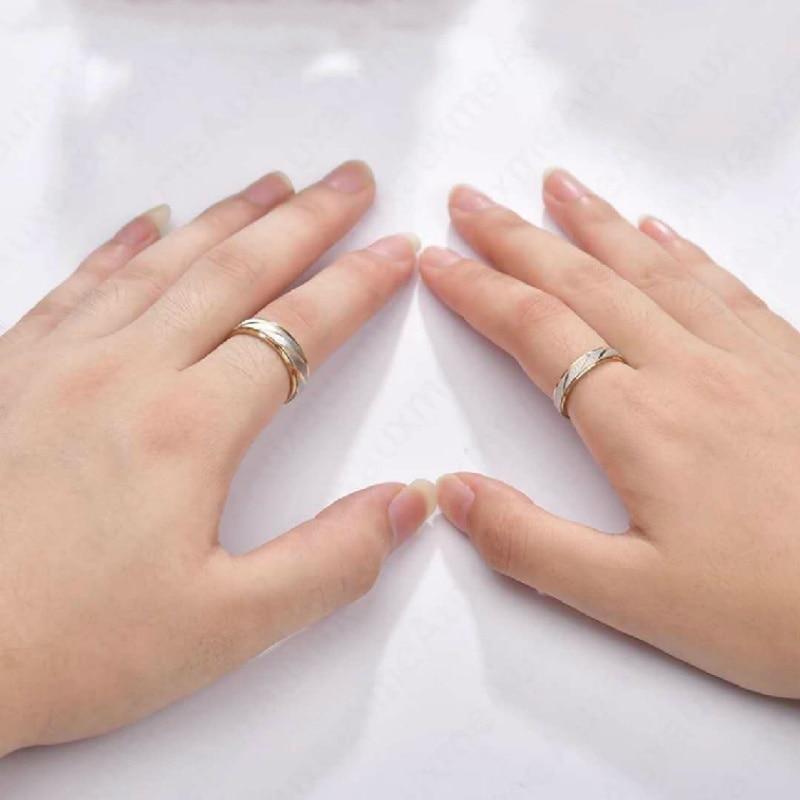 Anillo de pareja de acero inoxidable, anillo de boda con patrón de onda dorada, regalo de joyería de compromiso para hombres y mujeres