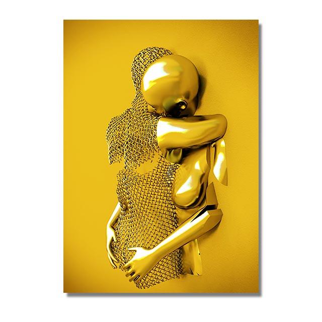 Love Couples Poster 3D Metal Figure Statue Canvas Painting Human Body Sculpture Wall Art Printing Picture for Home Room Decor