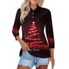 Women's Fashion Casual Lapel Short 3/4 Sleeve Christmas Print Shirt Women's Button Up Tops