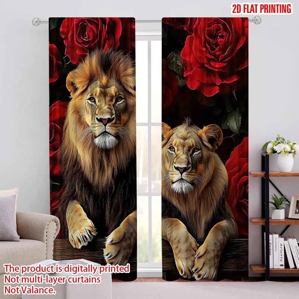 

2Pcs 2D flat printingRose Flower Curtain Animal Lion Modern Style Home Room Suitable For Bedroom Living Room Dining Room And 52.50 × 116.00 cm 2 pcs