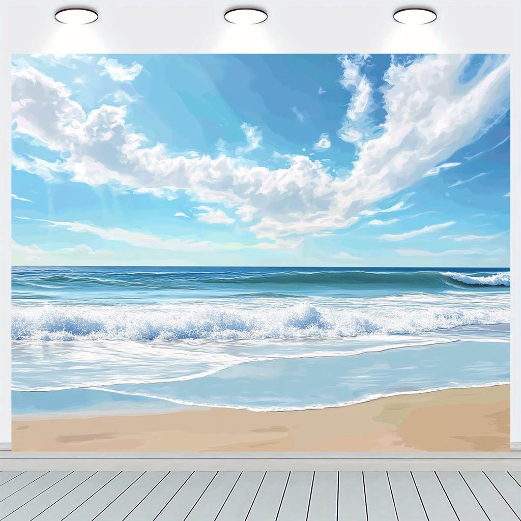 Beach Scene Sea Background, Polyester Material, Summer Theme, No Electricity, Suitable for Weddings, Parties