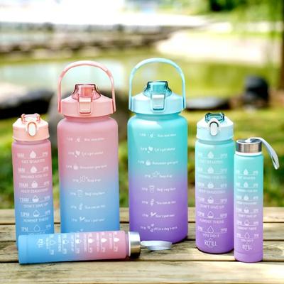 2L with Time Graduated Space Cup Gradient Water Cup High Capacity 3-Piece Set Portable Plastic Cups Outdoor Travel Gym Bottles