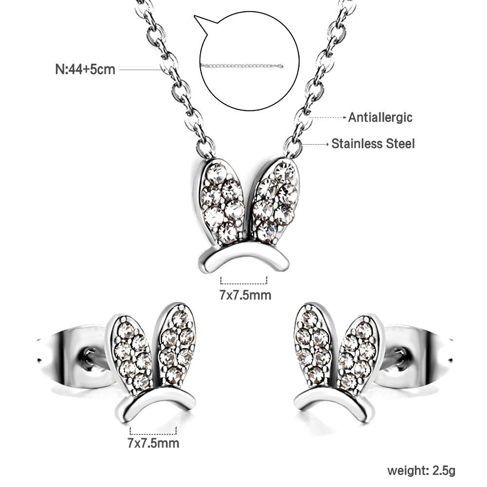 Fashion Versatile Sticky Diamond Jewelry Small Fresh Crown Heart Pendant Necklace Small Earrings Stainless Steel Jewelry Set Women