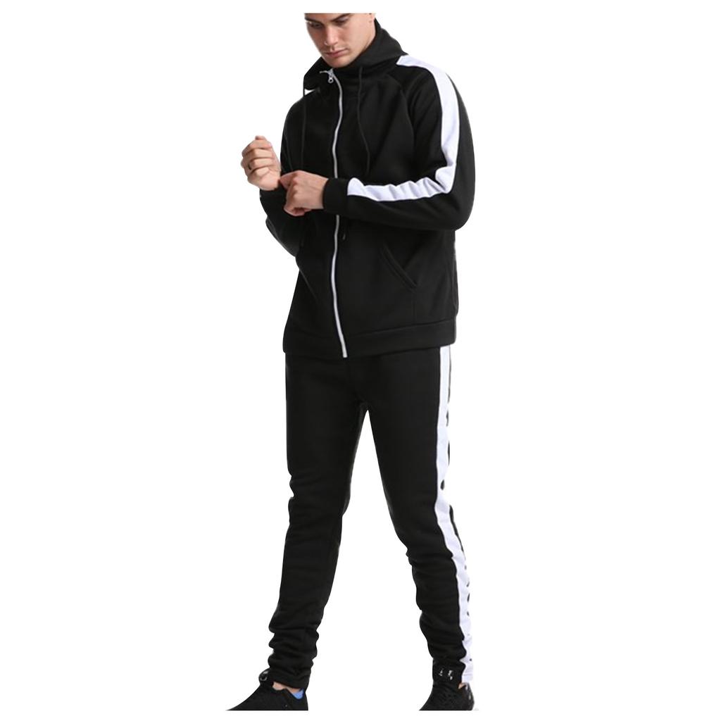 Men's Hooded Casual Two-piece Color Blocking Oversize Loose Cardigan Hooded Sports Suit
