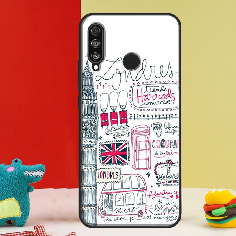 London Bus England Big Ben For Huawei Nova 12s 12i 11i 8i 9 10 SE Y91 Y90 Y60 Y70 Y72 Y61 P20 P40 P30 Lite P60 Pro Case
