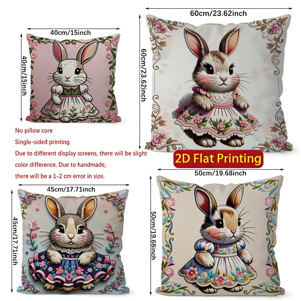 2D Cute Bunny-Patterned Decorative Throw Pillow Covers Pattern Cushion Cover Suitable For Sofa Bedroom Car Pillow Cover