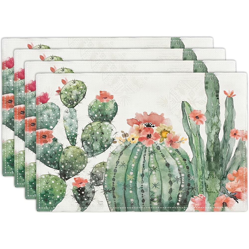 

4-Pack Botanical Garden Polyester Placemats, Woven Rectangular Cactus Succulent Design, Machine Washable Table Mats for Kitchen 30x45cm-4PC