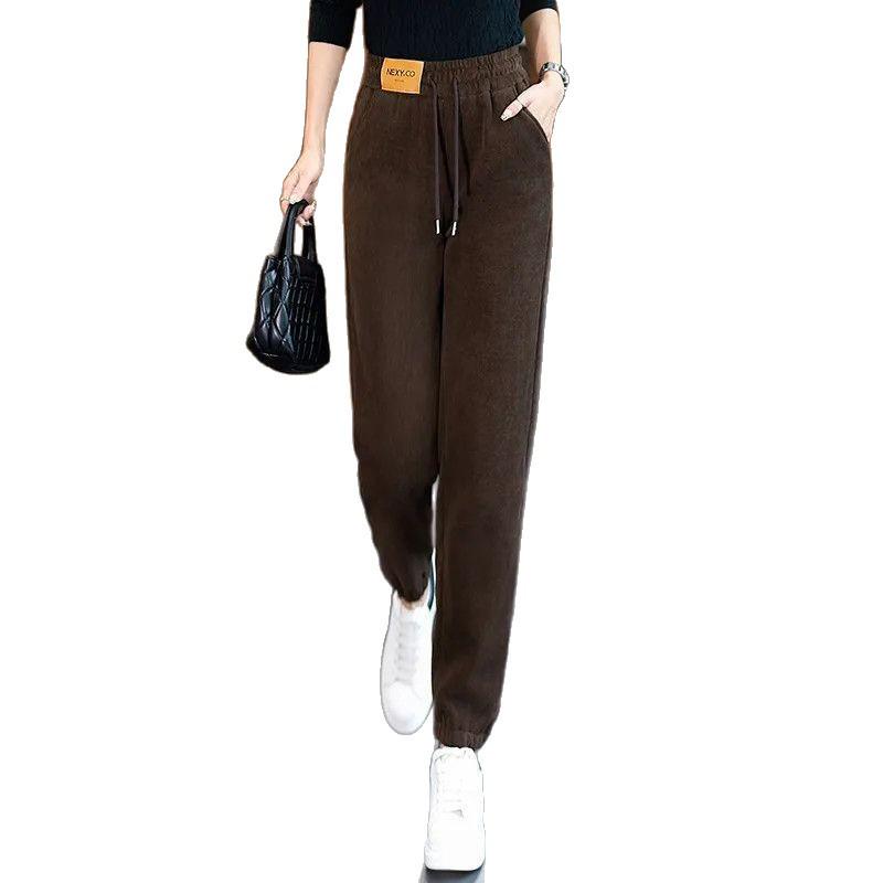 Unisex Plus Size Velvet Corduroy Harem Sweatpants - Warm, High Waist, Tapered Leg, Casual Fit for Autumn/Winter