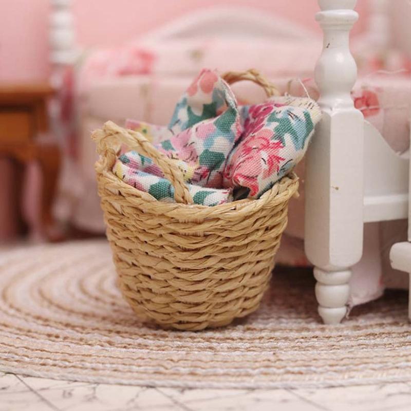 1: 12 Dollhouse Mini woven basket storage basket model miniature scene ornaments
