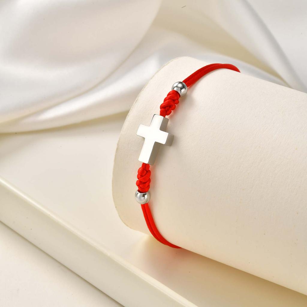 Red Braided Rope Cross Bracelet for Women Stainless Steel Pray Adjustable Bracelets Lucky Accessories Jewelry Gift
