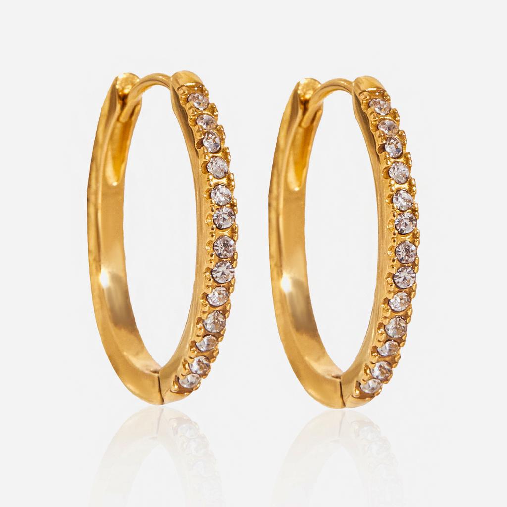 Youthway Minimalist O-Shaped Earrings For Women Zirconia Decorated Stainless Steel With Gold Color Plating Dainty Jewelry