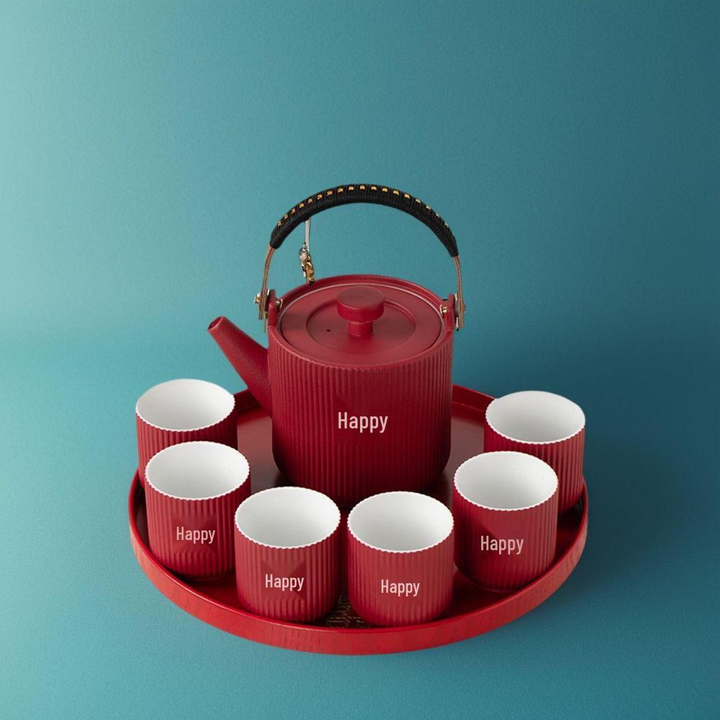 Wedding Tea Set: Teacups & Teapot Gift for Newlyweds, Perfect for Tea Ceremony, Toasting, & Dowry Souvenir