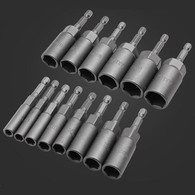 Impact Socket 1/4Inch Metric Deep Impact Wrench Hex Socket Head Converters For Wrench Adapter Socket Hand Tool 6-19mm