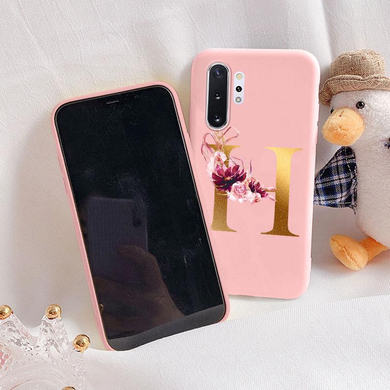 For Samsung Galaxy Note 10 Note10 Plus Case Flower Gold Letter A Z Shockproof Soft Silicone Phone Cover For Samsung Note 10+ Bag