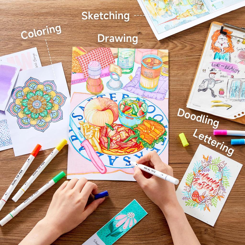 Shuttle Art Brush Pen Watercolor Brush 70 Color Set with 1 Coloring Book Marker Pen Watercolor Pen Twin Marker Brush Pen Fine Point Pen Waterproof