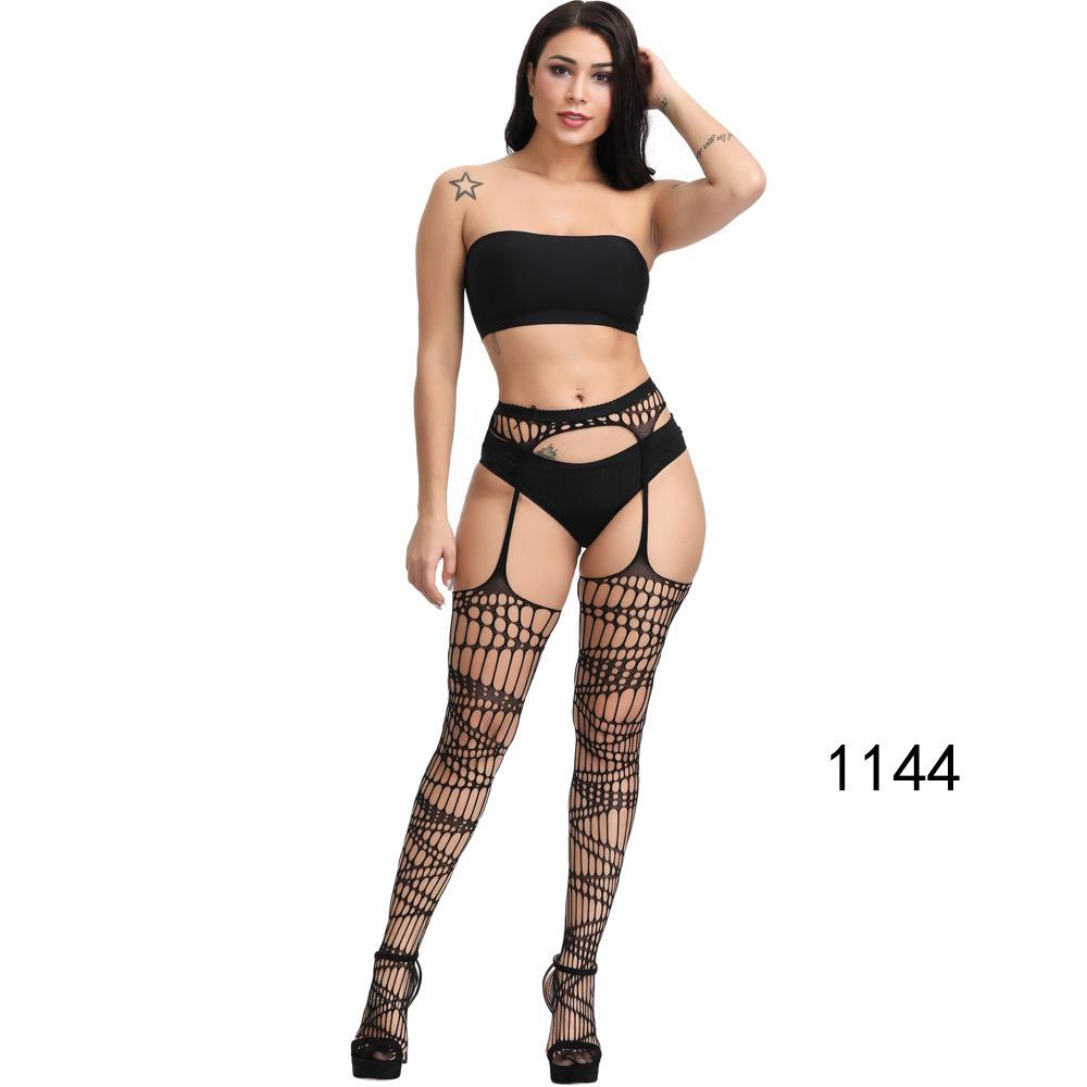 European & American Plus Size Fishnet Bodysuit: Sexy Open Crotch Hollow-Out Jacquard Suspender Stockings