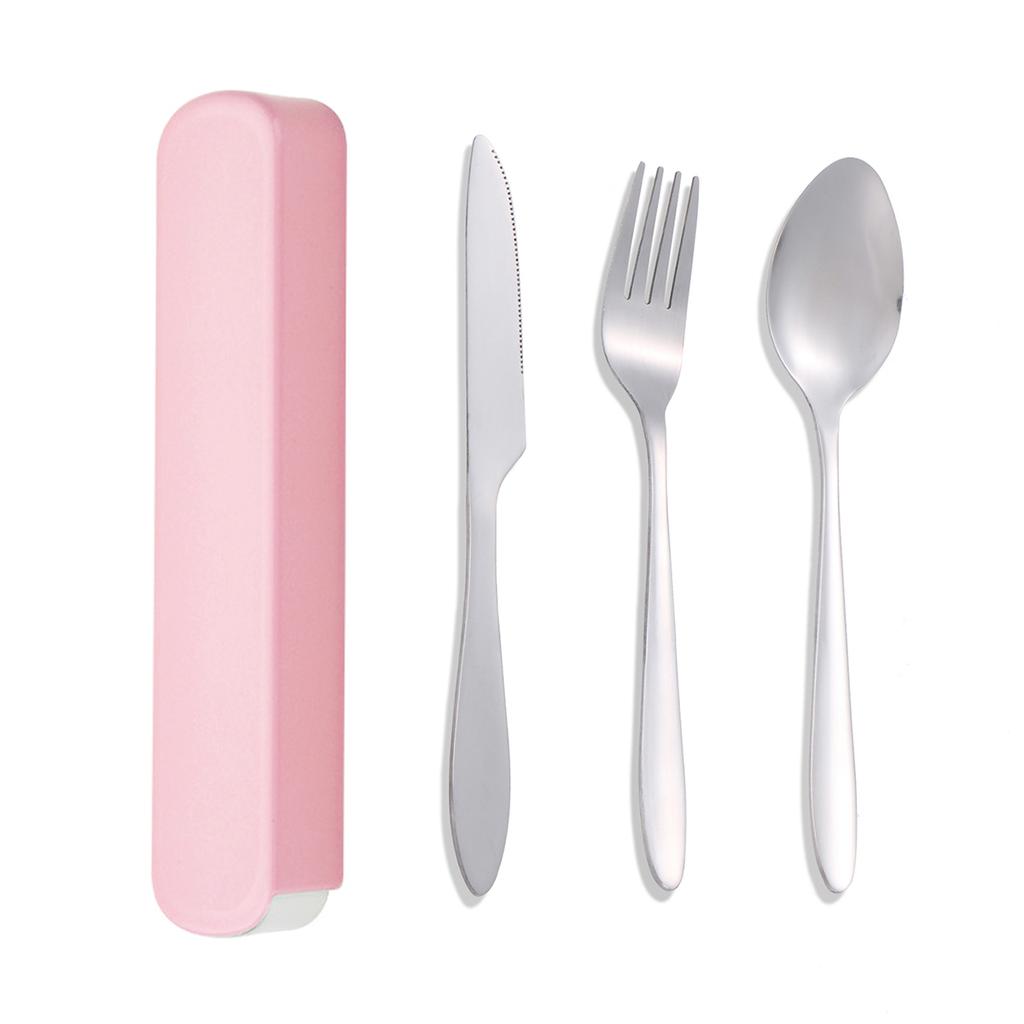 3pc Portable suit students go to school dining suit his knife and fork spoon with receive a case