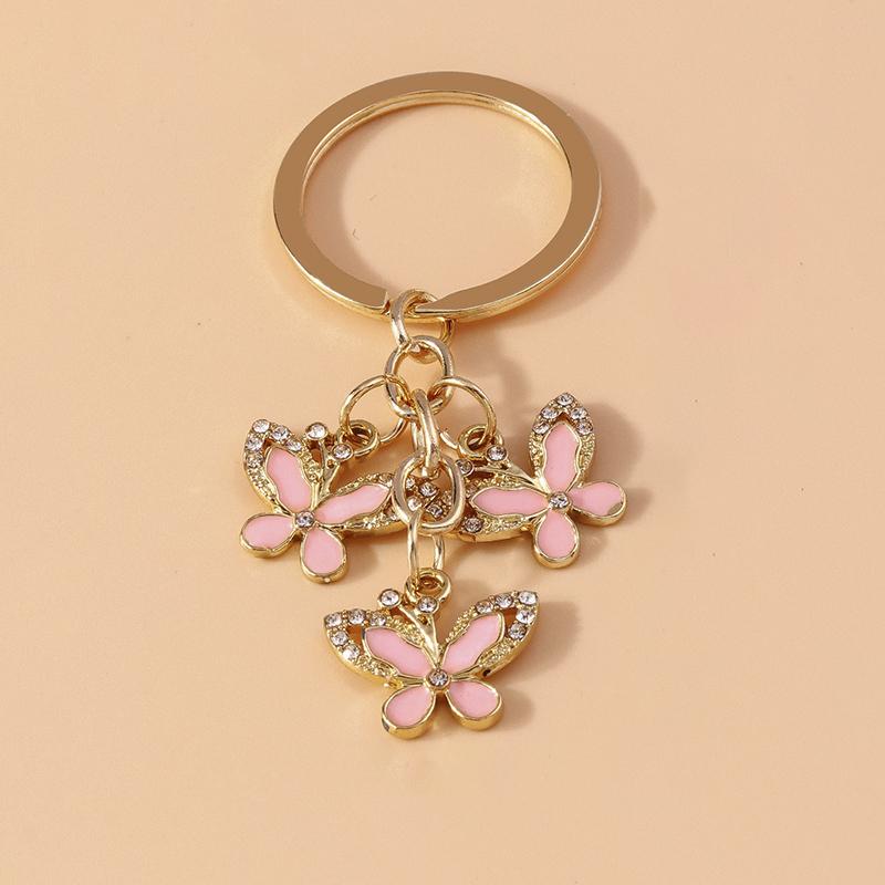 Cute Enamel Pink Love Heart Keychain Rose Flower Key Rings Pendant for Key Holder Women Girls Handbag Pendants DIY Jewelry Gifts