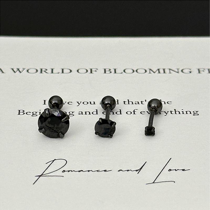 Chic Black Diamond Screw Stud Earrings for Women - 2025 Minimalist Style