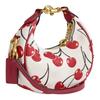 Coach JONIE 15 estampado de cerezas correa de hombro extraíble con cierre de cremallera bolso de hombro de cuero curtido mini para mujer blanco tiza con rojo