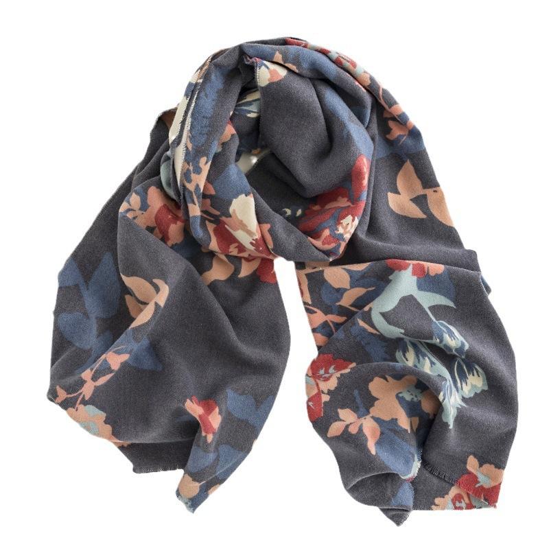 Printed Winter Scarf for Women Artistic Retro Imitation Cashmere Scarf Warm Neck Scarf  Ethnic Style Shawl