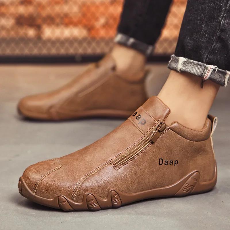 Fashion British Style Fashion Short Boots Men  Luxury Leather Anti Slip Comfortable Work Shoes Outdoor Travel Sports Casual Shoes 2024