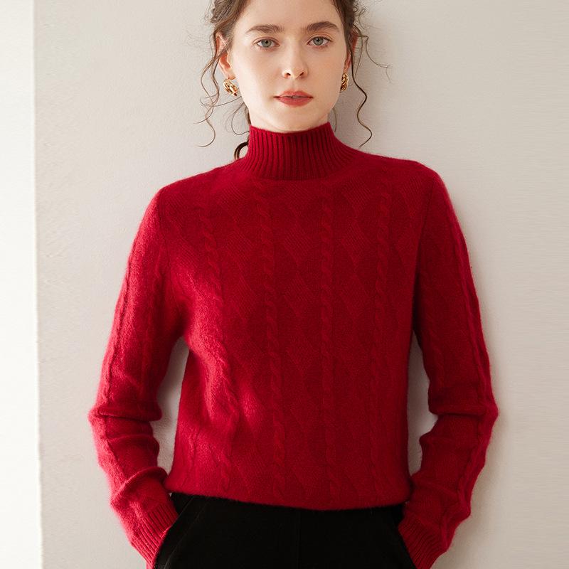 Women's Winter Cashmere Knit: Half-High Collar, Thickened, Loose Fit Sweater