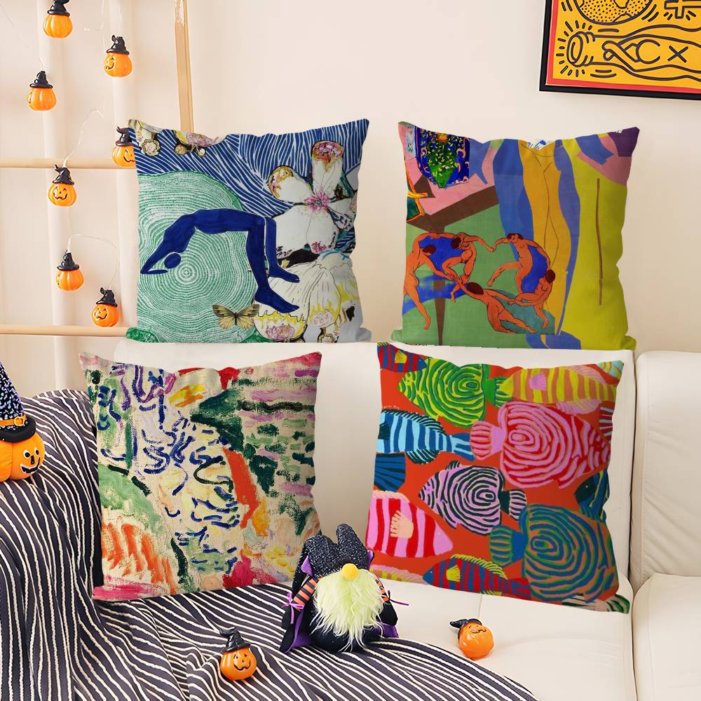 H-Henri M-Matisse Painting Pillow Case Home Dorm Chair Back Short Plush Double-Sided Printing Office Nap Time Cushion Cover