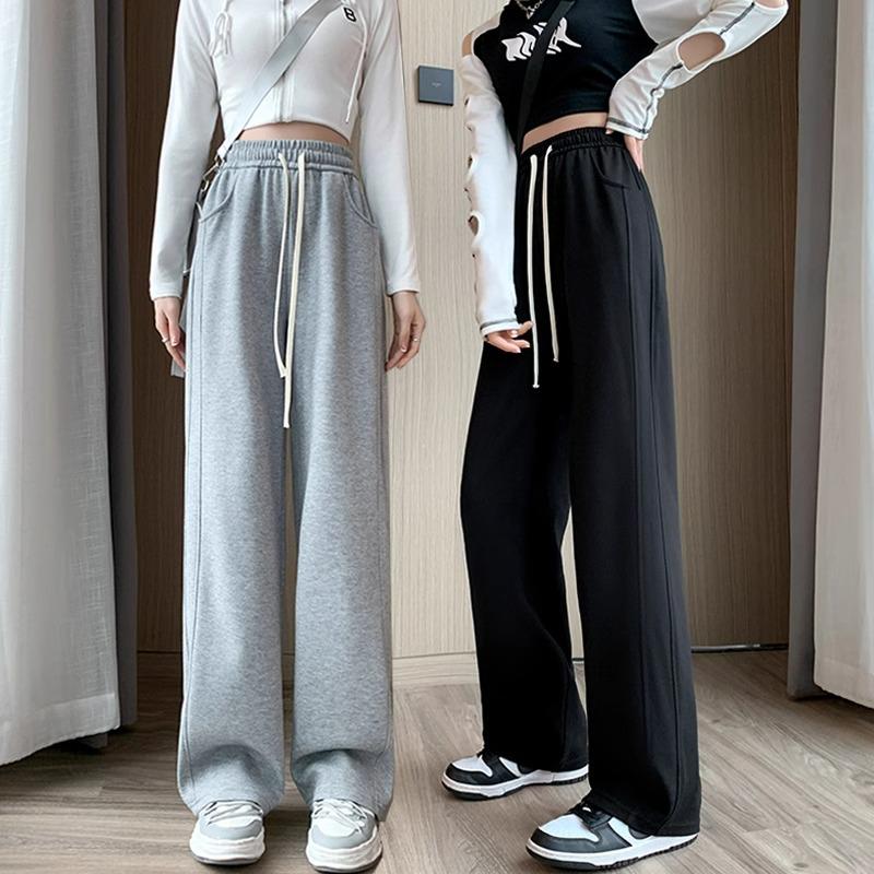 

Petite High-Waisted White Wide-Leg Sweatpants with Drawstring - Autumn Style for High School Girls (145cm-150cm) S (suggested 80-95 lbs)