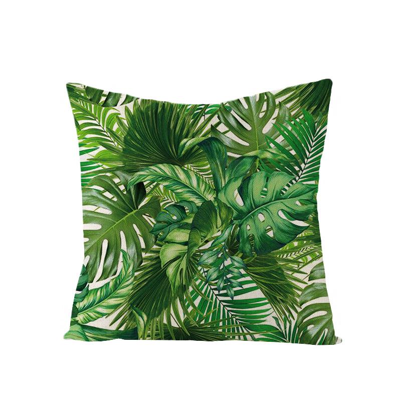 Tropical Green Leaf Linen Pillowcase - Nordic Style Sofa Cushion Cover