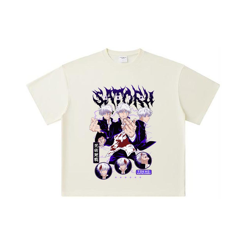 

260 GSM Double Yarn 32 Count 100% Cotton Jujutsu Kaisen V6 Gojo Print Unisex Heavy Cotton T Shirt S абрикосовый